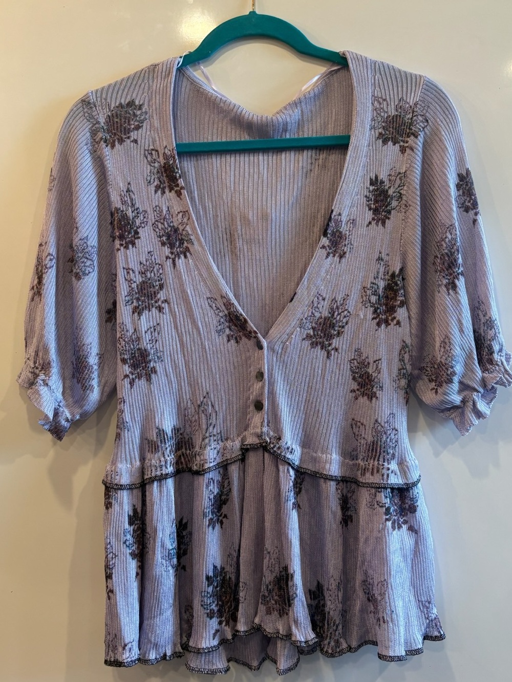 Free People Lavender Floral Button Peplum Top